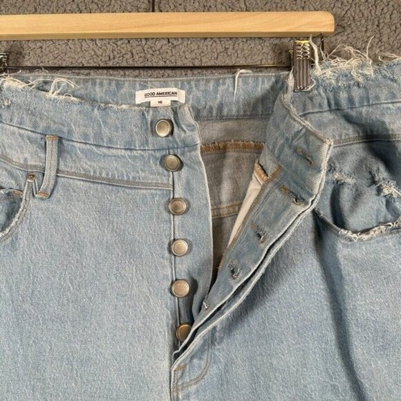 Good American Womens Plus Size 16 Blue High Rise Distressed Slim Fit Jeans - Picture 12 of 16